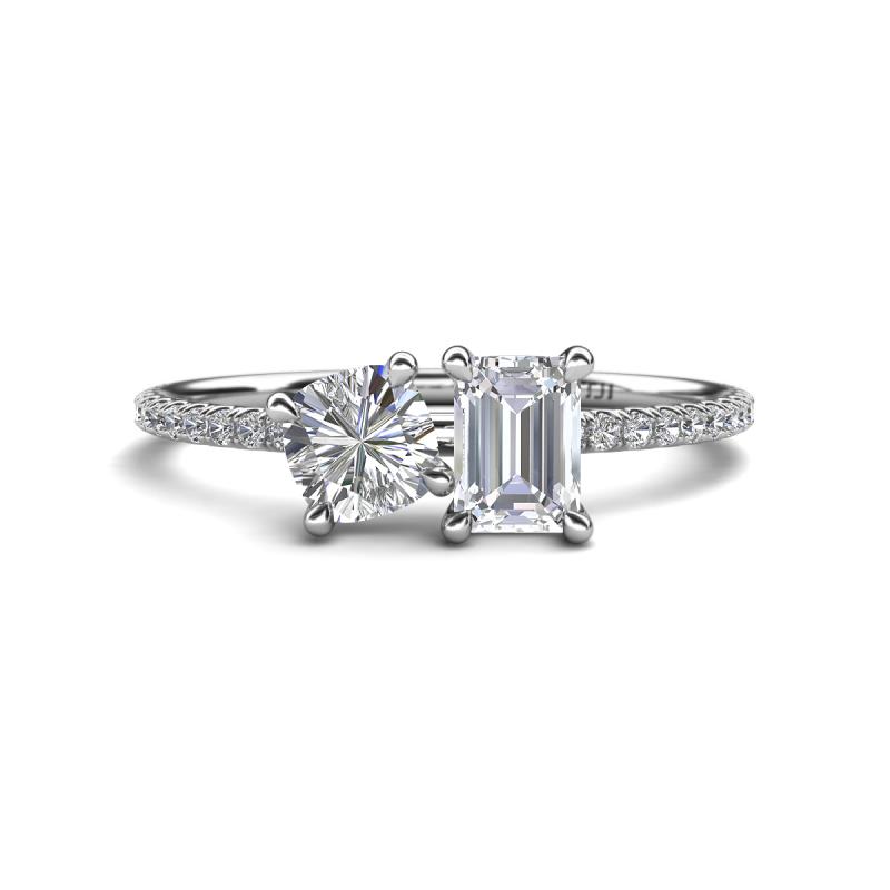 Elyse GIA Certified 6.00 mm Cushion Shape Diamond and 7x5 mm Emerald Shape White Sapphire 2 Stone Duo Ring 