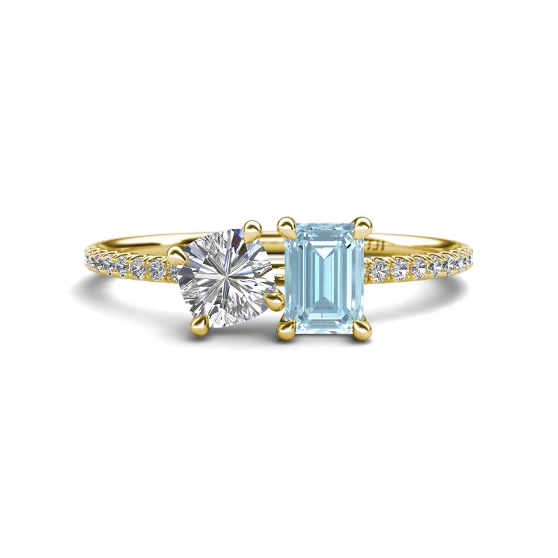 Elyse GIA Certified 6.00 mm Cushion Shape Diamond and 7x5 mm Emerald Shape Aquamarine 2 Stone Duo Ring 