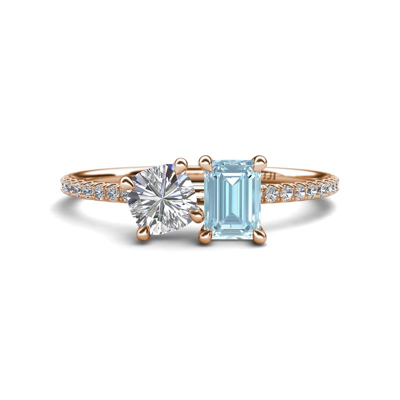 Elyse GIA Certified 6.00 mm Cushion Shape Diamond and 7x5 mm Emerald Shape Aquamarine 2 Stone Duo Ring 