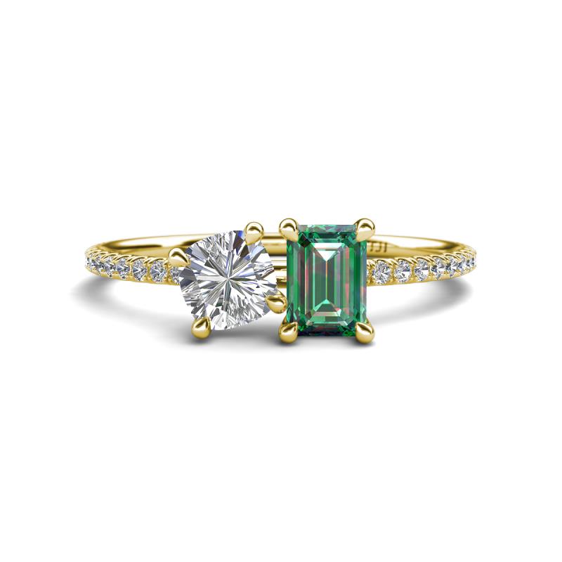 Elyse GIA Certified 6.00 mm Cushion Shape Diamond and 7x5 mm Emerald Shape Lab Created Alexandrite 2 Stone Duo Ring 