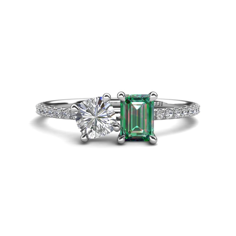Elyse GIA Certified 6.00 mm Cushion Shape Diamond and 7x5 mm Emerald Shape Lab Created Alexandrite 2 Stone Duo Ring 