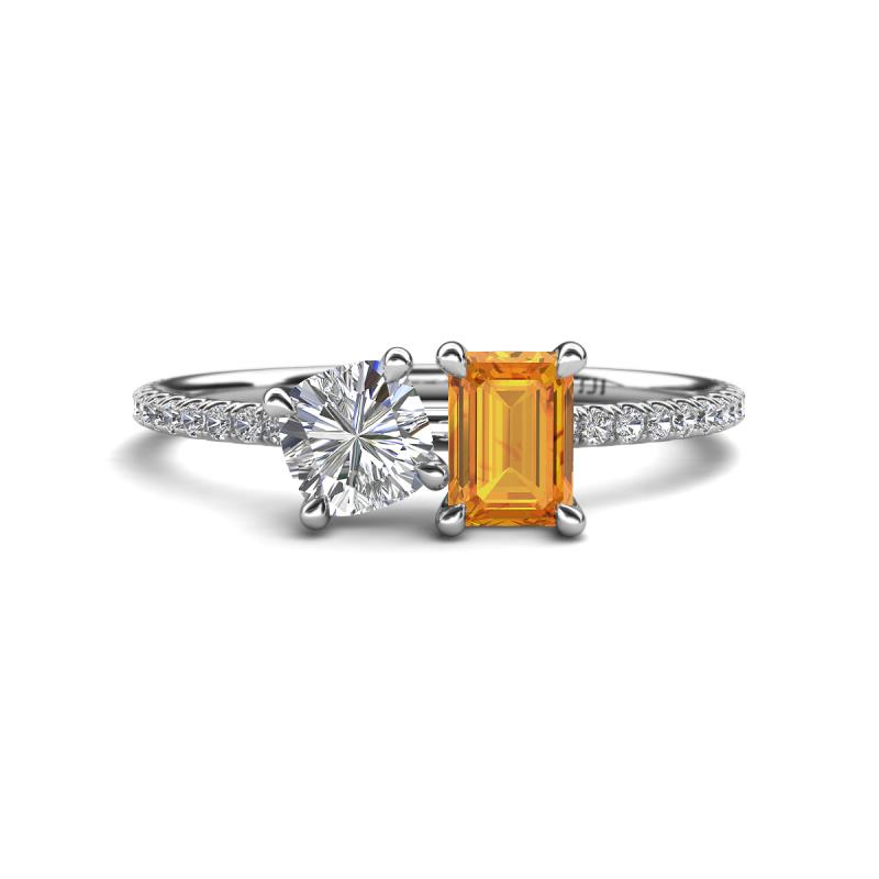 Elyse GIA Certified 6.00 mm Cushion Shape Diamond and 7x5 mm Emerald Shape Citrine 2 Stone Duo Ring 