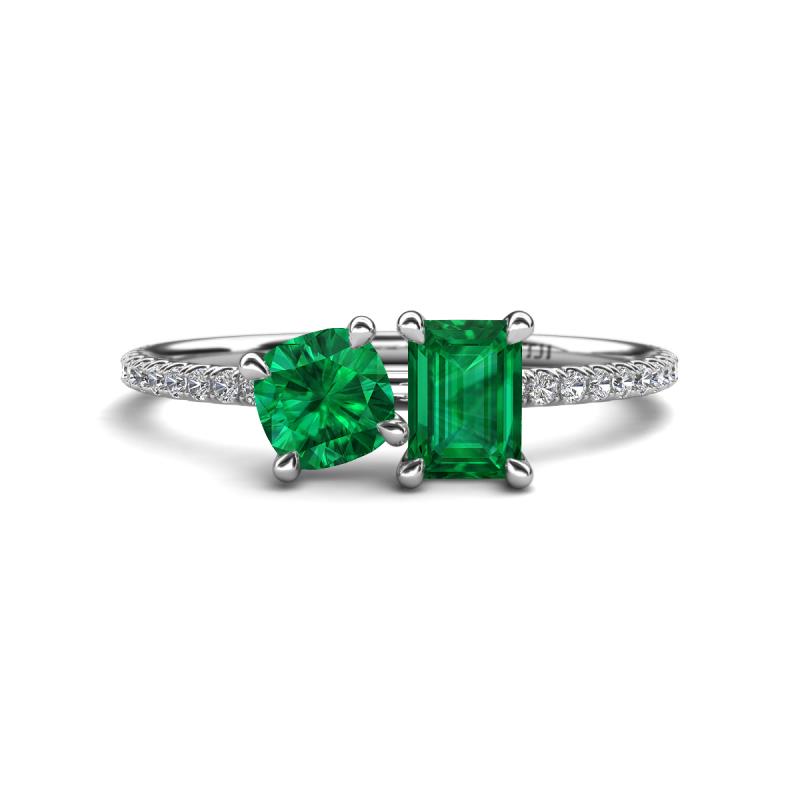 Elyse 6.00 mm Cushion Shape Lab Created Emerald and 7x5 mm Emerald Shape Lab Created Emerald 2 Stone Duo Ring 