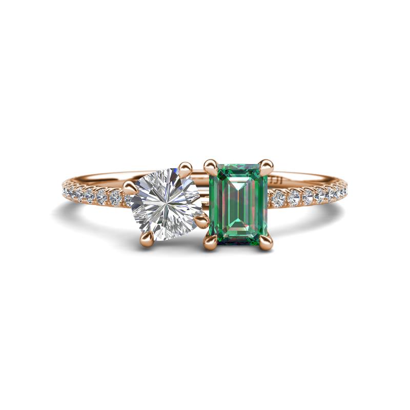 Elyse IGI Certified 6.00 mm Cushion Shape Lab Grown Diamond and 7x5 mm Emerald Shape Lab Created Alexandrite 2 Stone Duo Ring 