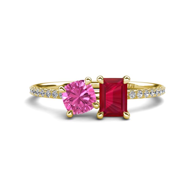 Elyse 6.00 mm Cushion Shape Lab Created Pink Sapphire and 7x5 mm Emerald Shape Lab Created Ruby 2 Stone Duo Ring 