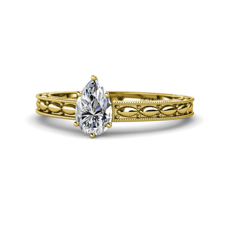 Rachel Classic 7x5 mm Pear Shape Forever Brilliant Moissanite Solitaire Engagement Ring 