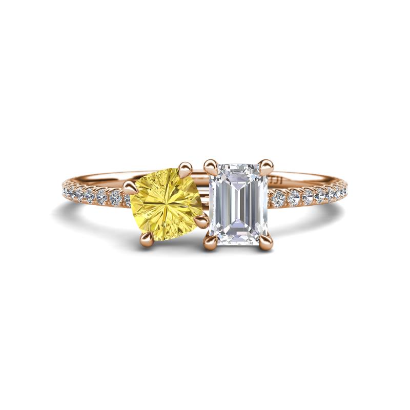 Elyse 6.00 mm Cushion Shape Lab Created Yellow Sapphire and 7x5 mm Emerald Shape White Sapphire 2 Stone Duo Ring 