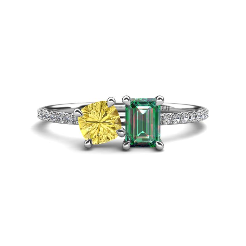 Elyse 6.00 mm Cushion Shape Lab Created Yellow Sapphire and 7x5 mm Emerald Shape Lab Created Alexandrite 2 Stone Duo Ring 
