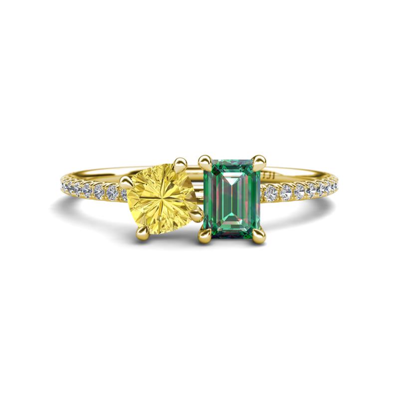 Elyse 6.00 mm Cushion Shape Lab Created Yellow Sapphire and 7x5 mm Emerald Shape Lab Created Alexandrite 2 Stone Duo Ring 