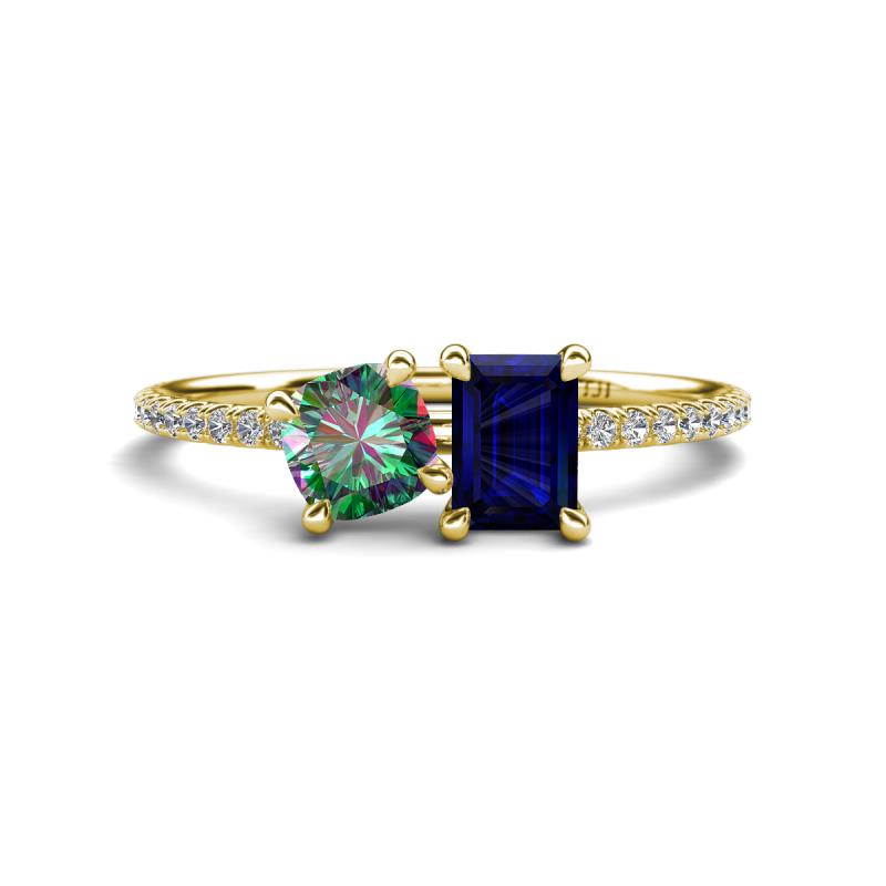 Elyse 6.00 mm Cushion Shape Lab Created Alexandrite and 7x5 mm Emerald Shape Lab Created Blue Sapphire 2 Stone Duo Ring 