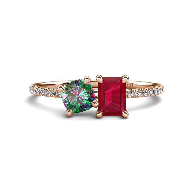 Elyse 6.00 mm Cushion Shape Lab Created Alexandrite and 7x5 mm Emerald Shape Lab Created Ruby 2 Stone Duo Ring 