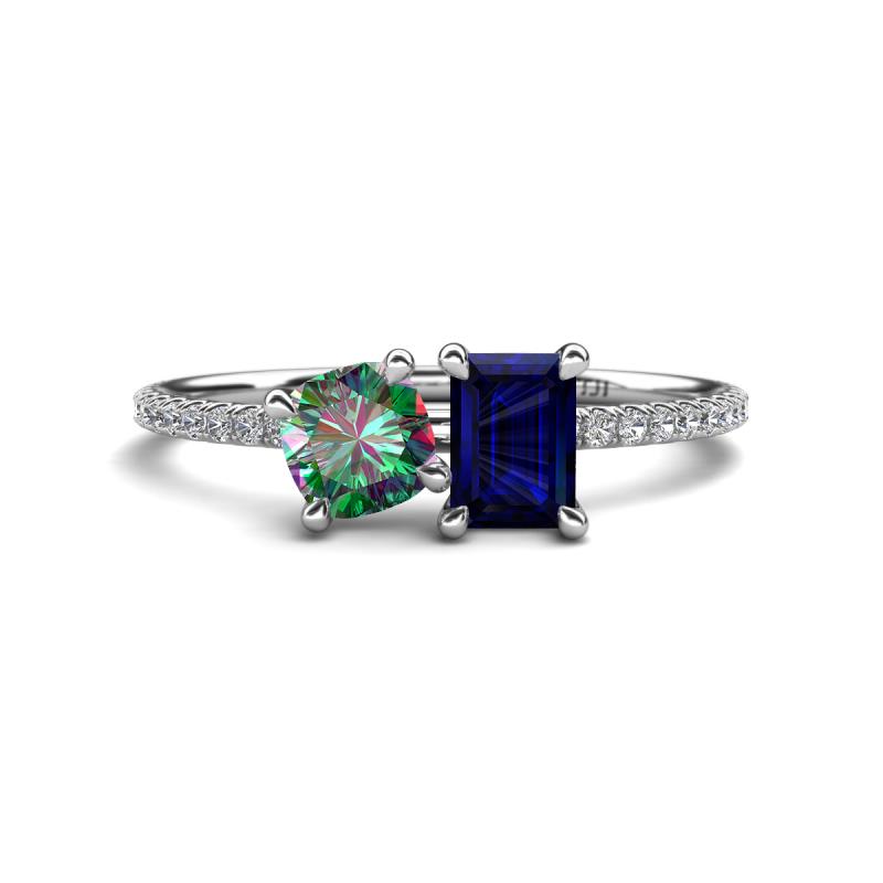 Elyse 6.00 mm Cushion Shape Lab Created Alexandrite and 7x5 mm Emerald Shape Lab Created Blue Sapphire 2 Stone Duo Ring 