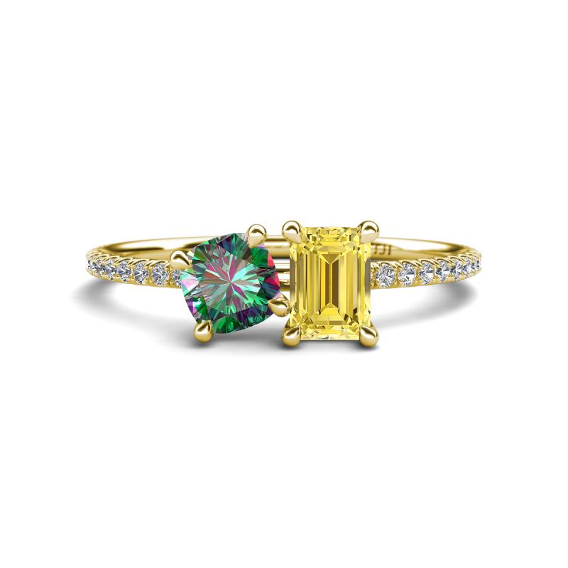 Elyse 6.00 mm Cushion Shape Lab Created Alexandrite and 7x5 mm Emerald Shape Lab Created Yellow Sapphire 2 Stone Duo Ring 