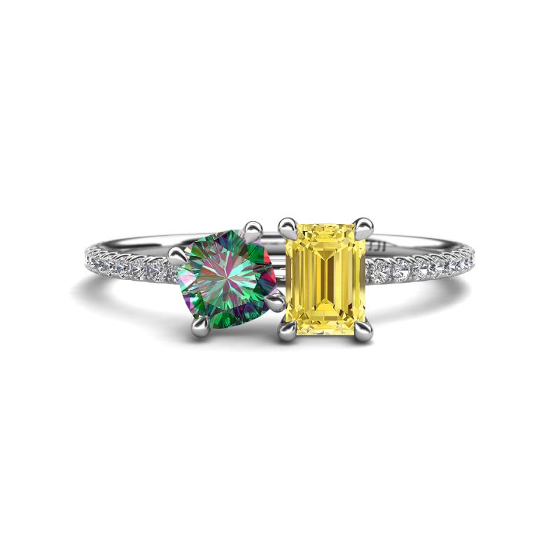 Elyse 6.00 mm Cushion Shape Lab Created Alexandrite and 7x5 mm Emerald Shape Lab Created Yellow Sapphire 2 Stone Duo Ring 
