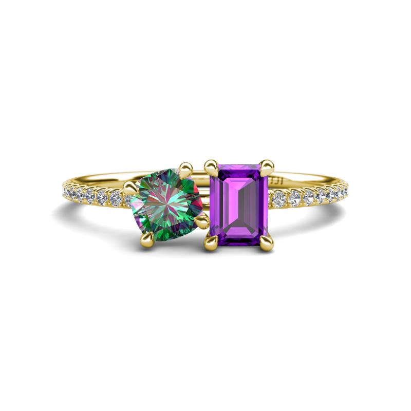 Elyse 6.00 mm Cushion Shape Lab Created Alexandrite and 7x5 mm Emerald Shape Amethyst 2 Stone Duo Ring 