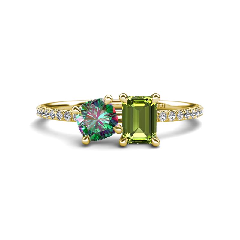 Elyse 6.00 mm Cushion Shape Lab Created Alexandrite and 7x5 mm Emerald Shape Peridot 2 Stone Duo Ring 