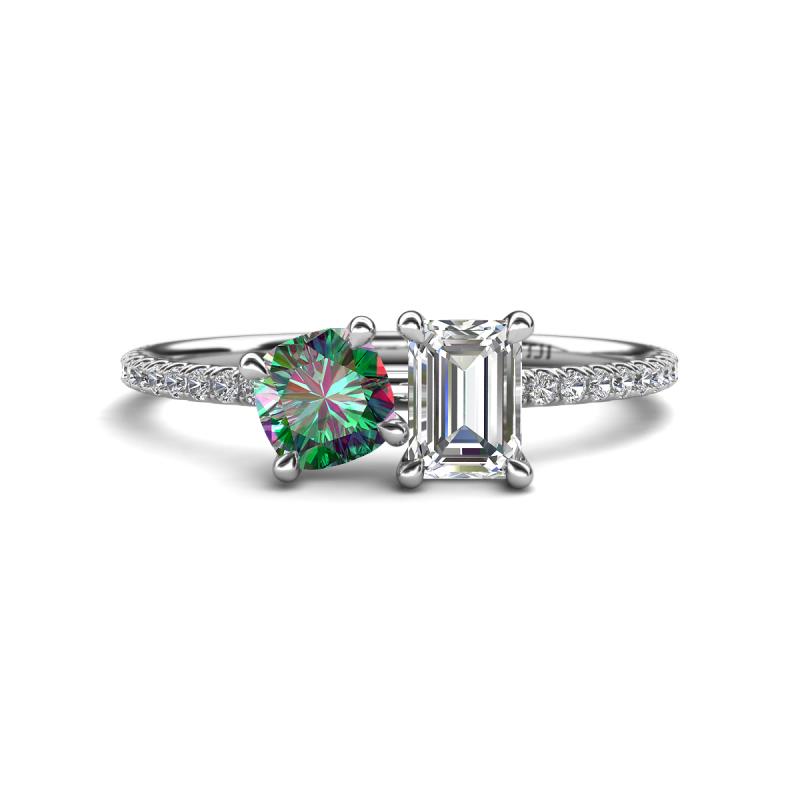 Elyse 6.00 mm Cushion Shape Lab Created Alexandrite and GIA Certified 7x5 mm Emerald Shape Diamond 2 Stone Duo Ring 