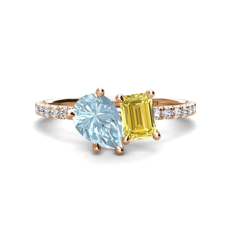 Zahara 9x6 mm Pear Aquamarine and 7x5 mm Emerald Cut Lab Created Yellow Sapphire 2 Stone Duo Ring 