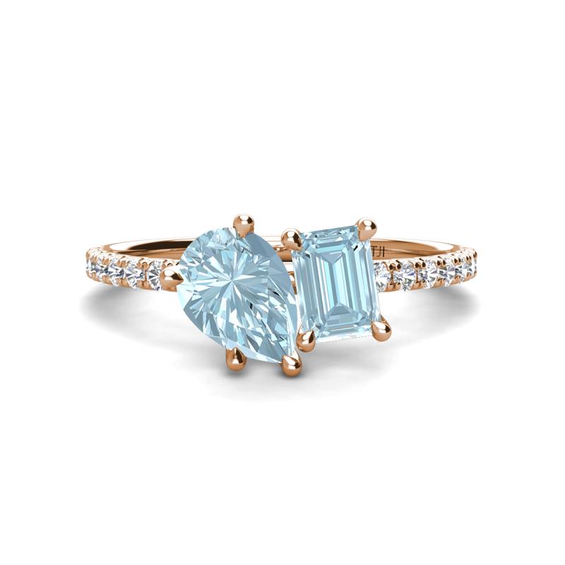 Zahara 9x6 mm Pear and 7x5 mm Emerald Cut Aquamarine 2 Stone Duo Ring 