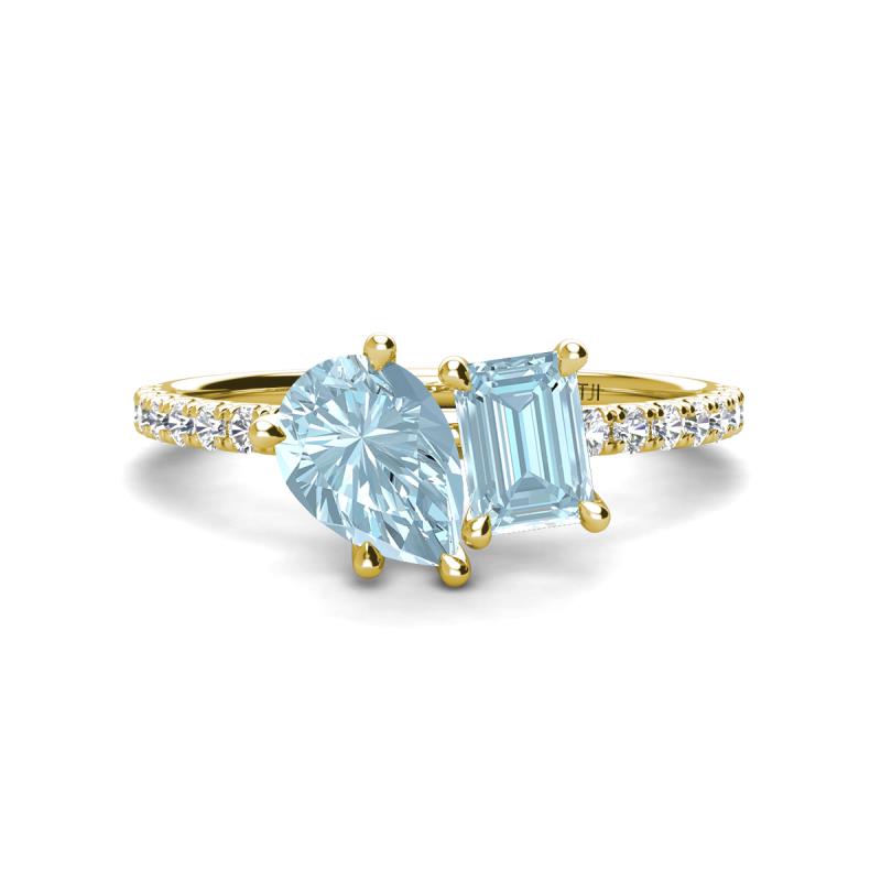 Zahara 9x6 mm Pear and 7x5 mm Emerald Cut Aquamarine 2 Stone Duo Ring 