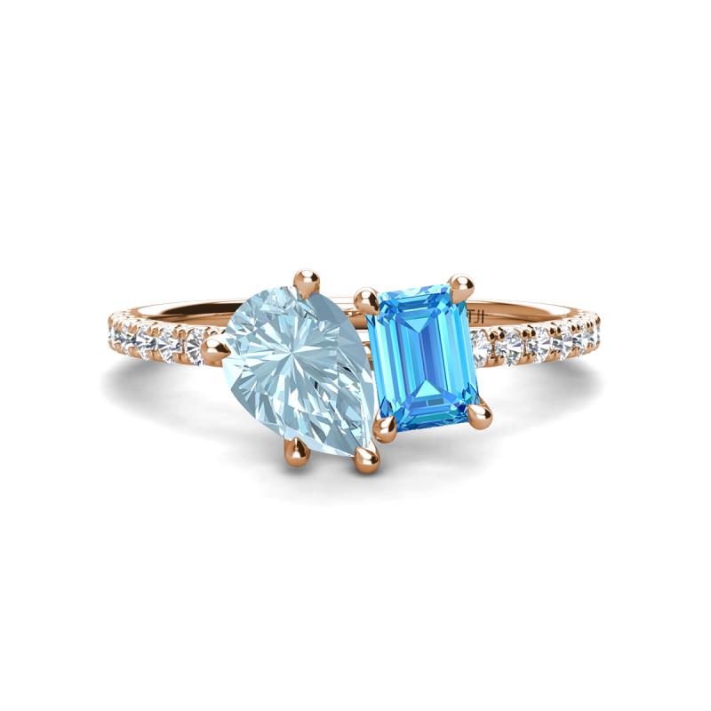 Zahara 9x6 mm Pear Aquamarine and 7x5 mm Emerald Cut Blue Topaz 2 Stone Duo Ring 