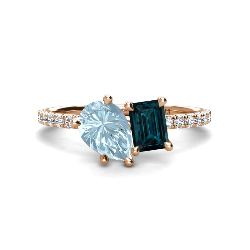 Zahara 9x6 mm Pear Aquamarine and 7x5 mm Emerald Cut London Blue Topaz 2 Stone Duo Ring 