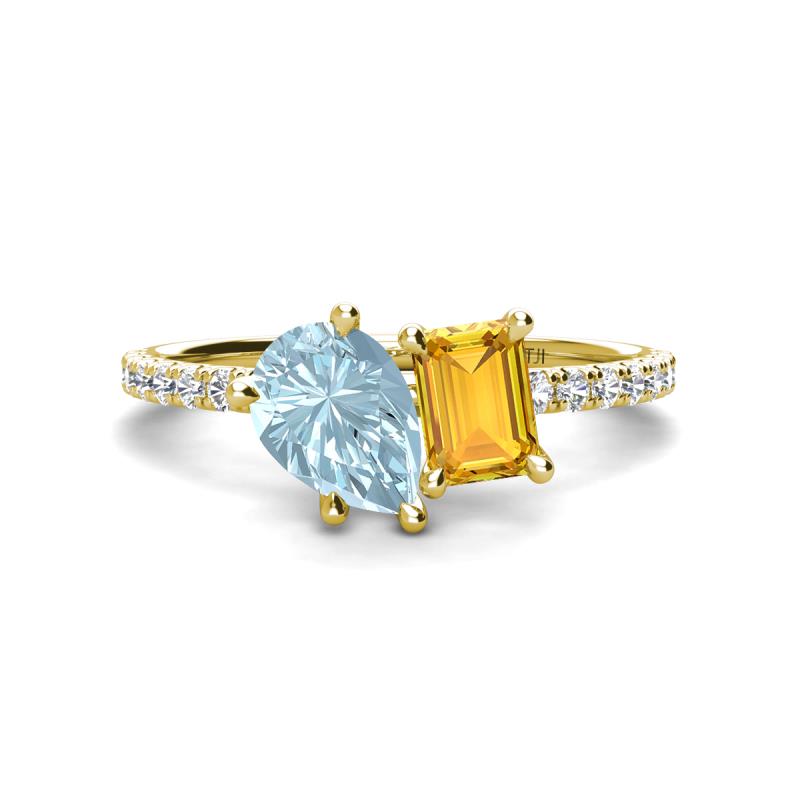 Zahara 9x6 mm Pear Aquamarine and 7x5 mm Emerald Cut Citrine 2 Stone Duo Ring 