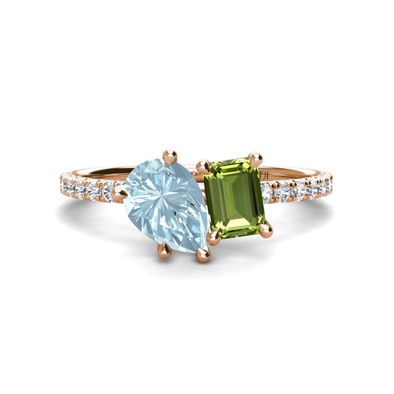 Zahara 9x6 mm Pear Aquamarine and 7x5 mm Emerald Cut Peridot 2 Stone Duo Ring 