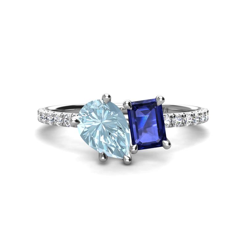 Zahara 9x6 mm Pear Aquamarine and 7x5 mm Emerald Cut Iolite 2 Stone Duo Ring 