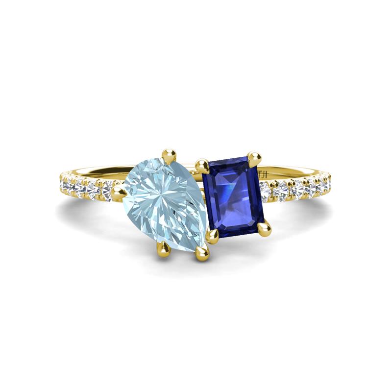 Zahara 9x6 mm Pear Aquamarine and 7x5 mm Emerald Cut Iolite 2 Stone Duo Ring 