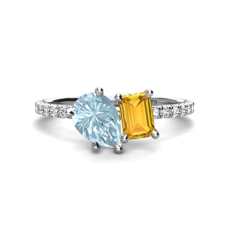 Zahara 9x6 mm Pear Aquamarine and 7x5 mm Emerald Cut Citrine 2 Stone Duo Ring 