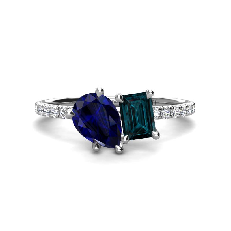 Zahara 9x7 mm Pear Blue Sapphire and 7x5 mm Emerald Cut London Blue Topaz 2 Stone Duo Ring 