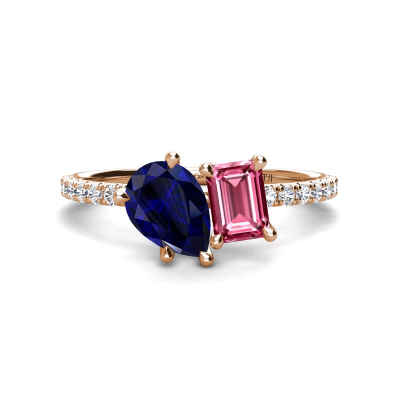 Zahara 9x7 mm Pear Blue Sapphire and 7x5 mm Emerald Cut Pink Tourmaline 2 Stone Duo Ring 