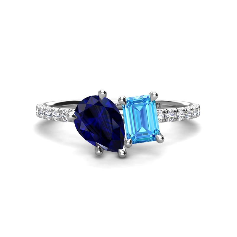 Zahara 9x7 mm Pear Blue Sapphire and 7x5 mm Emerald Cut Blue Topaz 2 Stone Duo Ring 