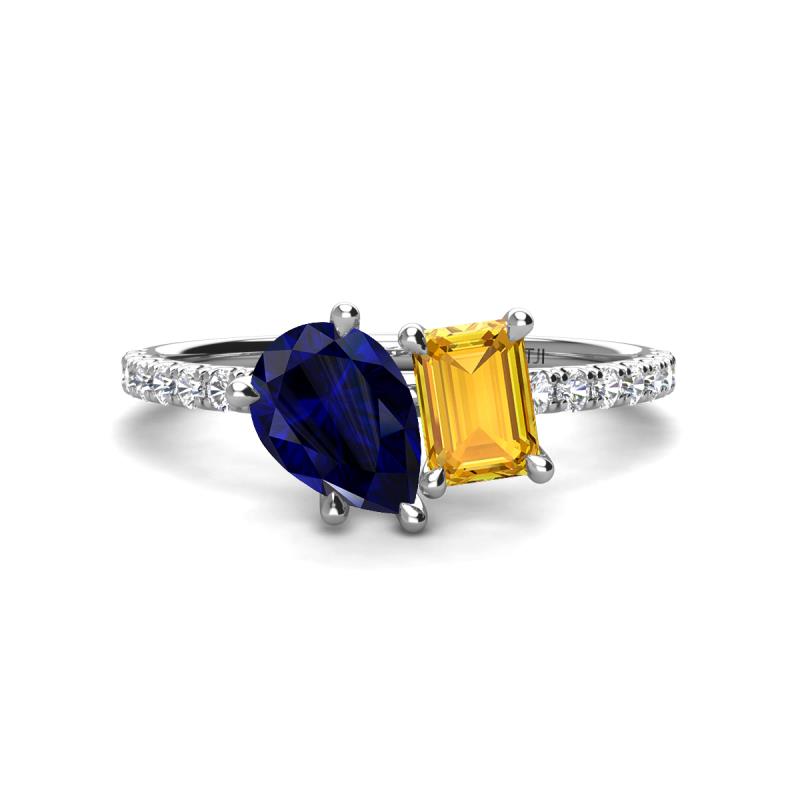 Zahara 9x7 mm Pear Blue Sapphire and 7x5 mm Emerald Cut Citrine 2 Stone Duo Ring 