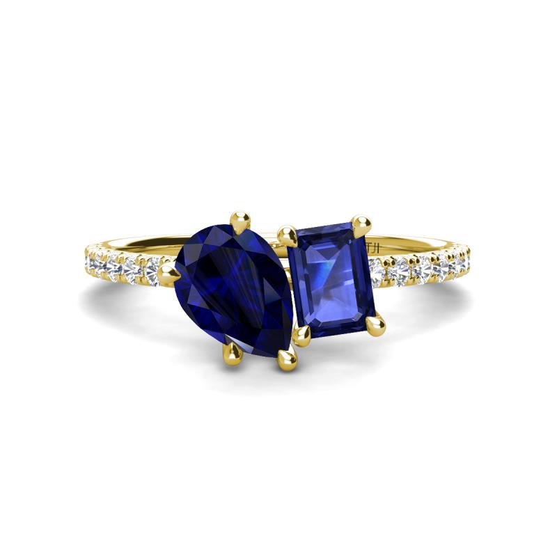 Zahara 9x7 mm Pear Blue Sapphire and 7x5 mm Emerald Cut Iolite 2 Stone Duo Ring 