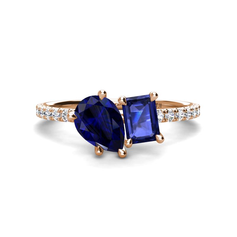 Zahara 9x7 mm Pear Blue Sapphire and 7x5 mm Emerald Cut Iolite 2 Stone Duo Ring 