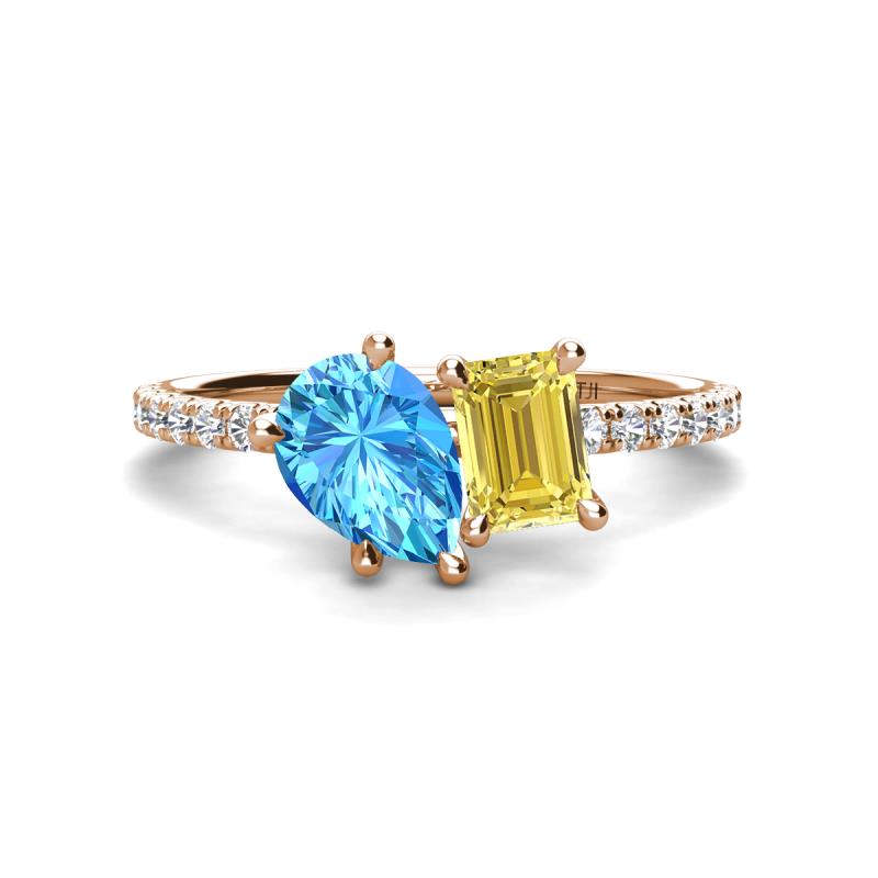 Zahara 9x6 mm Pear Blue Topaz and 7x5 mm Emerald Cut Lab Created Yellow Sapphire 2 Stone Duo Ring 