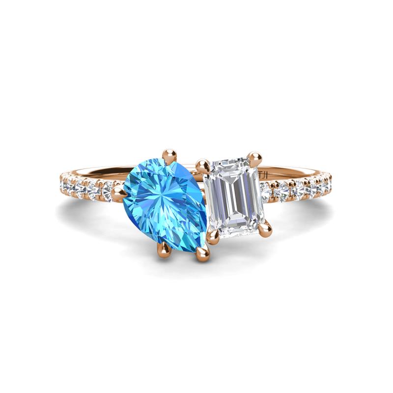 Zahara 9x6 mm Pear Blue Topaz and 7x5 mm Emerald Cut White Sapphire 2 Stone Duo Ring 