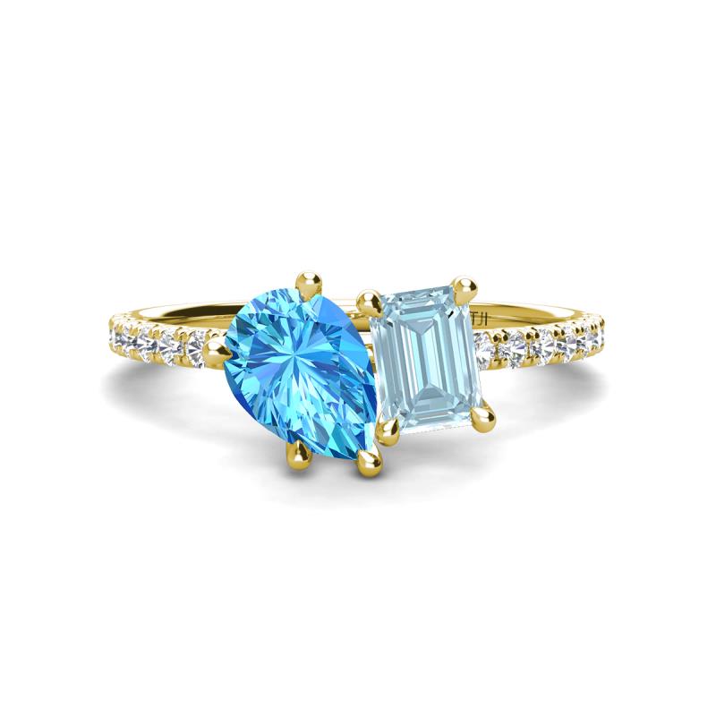 Zahara 9x6 mm Pear Blue Topaz and 7x5 mm Emerald Cut Aquamarine 2 Stone Duo Ring 
