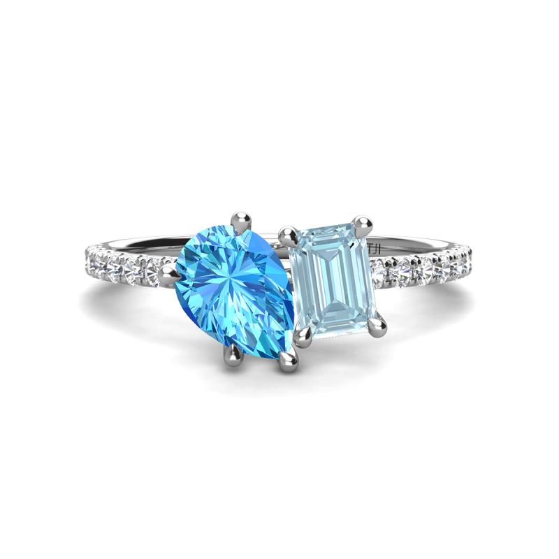 Zahara 9x6 mm Pear Blue Topaz and 7x5 mm Emerald Cut Aquamarine 2 Stone Duo Ring 