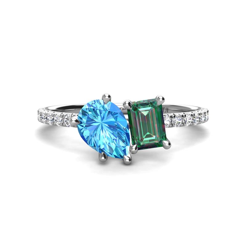 Zahara 9x6 mm Pear Blue Topaz and 7x5 mm Emerald Cut Lab Created Alexandrite 2 Stone Duo Ring 