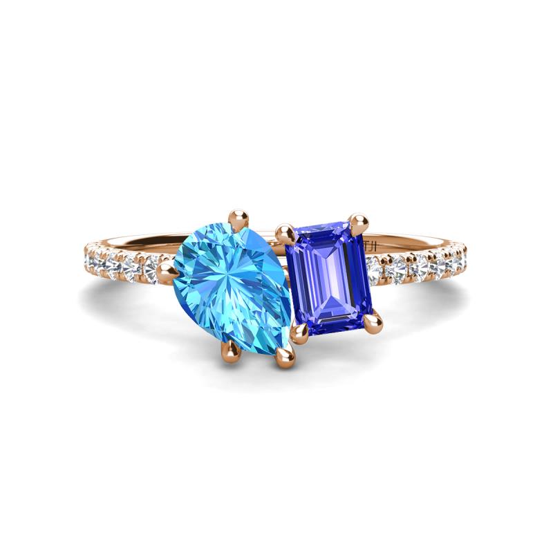Zahara 9x6 mm Pear Blue Topaz and 7x5 mm Emerald Cut Tanzanite 2 Stone Duo Ring 