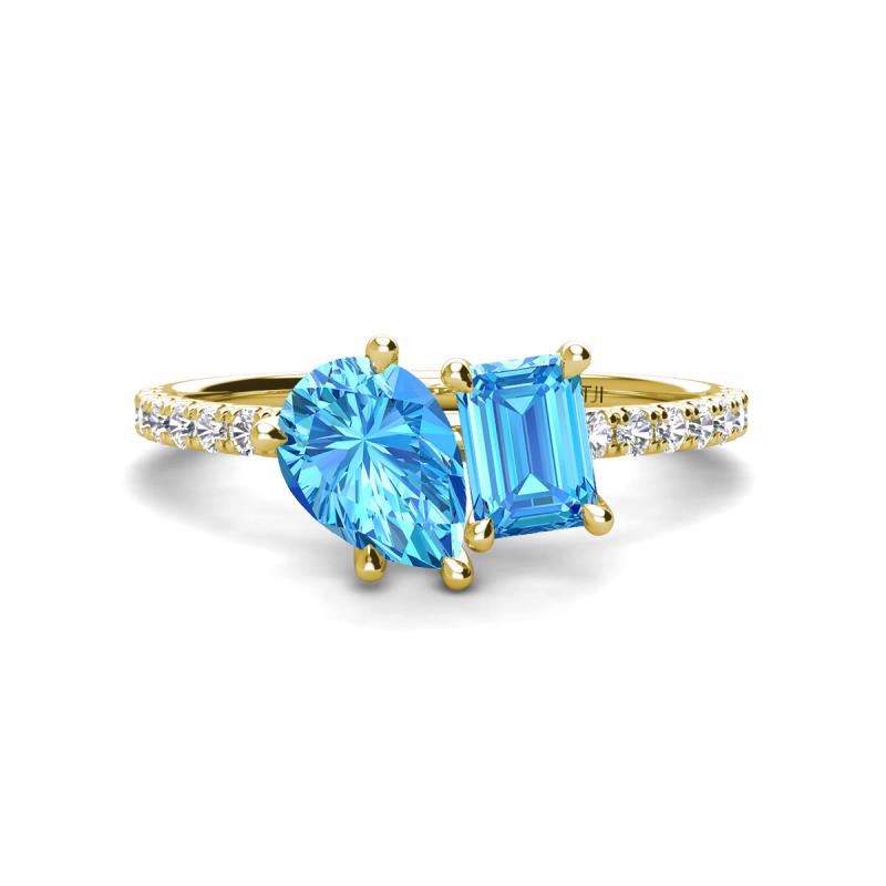 Zahara 9x6 mm Pear and Emerald Cut Blue Topaz 2 Stone Duo Ring 