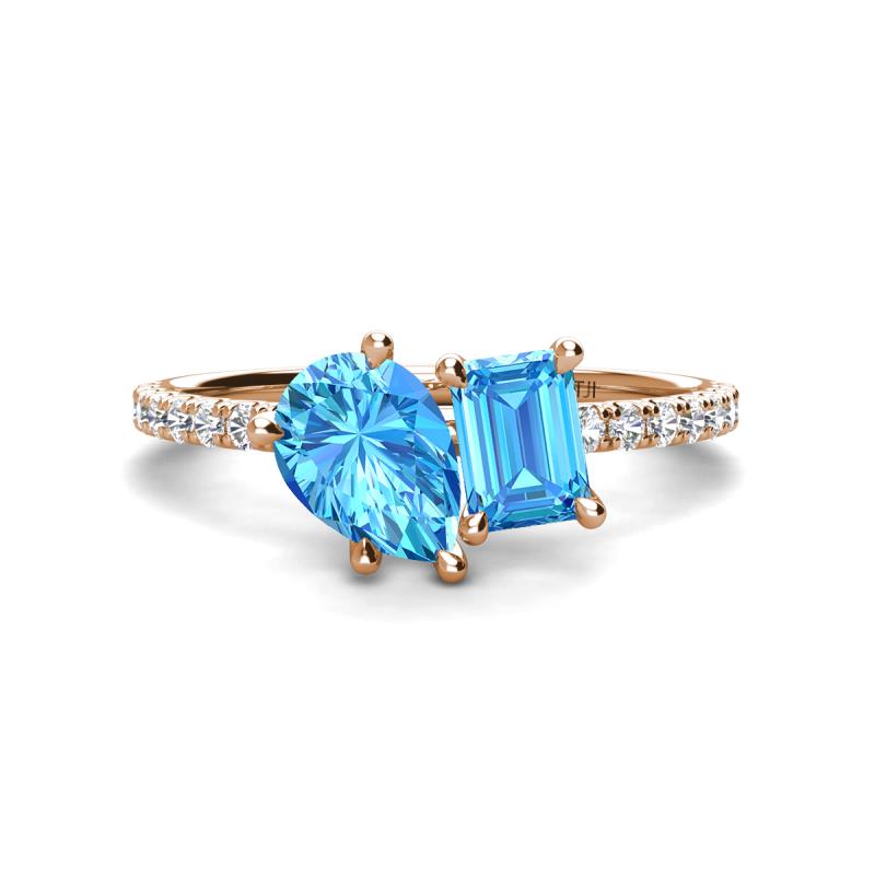 Zahara 9x6 mm Pear and Emerald Cut Blue Topaz 2 Stone Duo Ring 