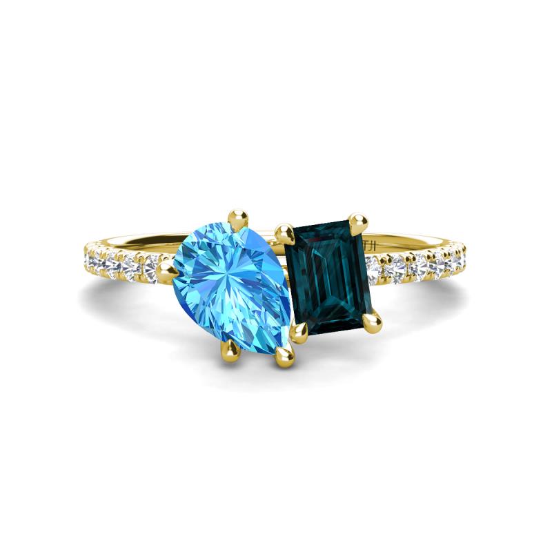 Zahara 9x6 mm Pear Blue Topaz and 7x5 mm Emerald Cut London Blue Topaz 2 Stone Duo Ring 