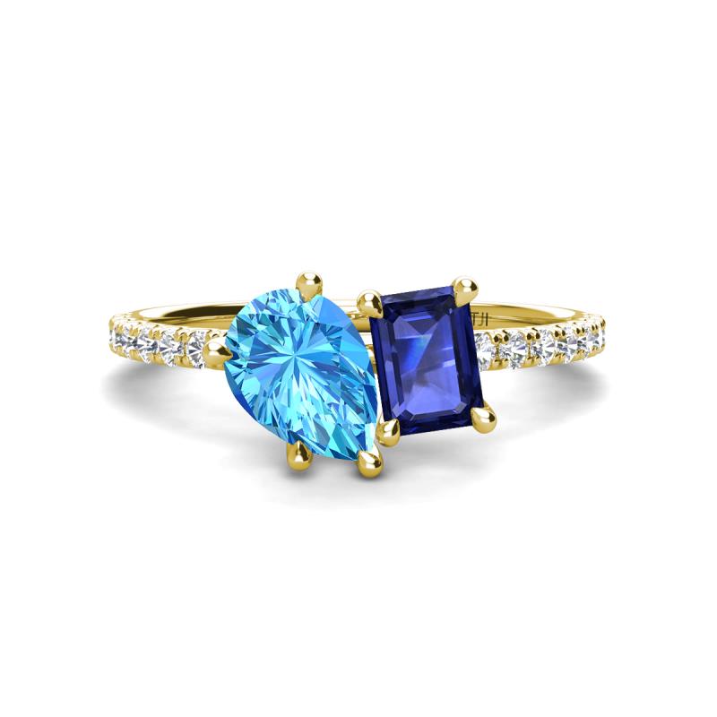 Zahara 9x6 mm Pear Blue Topaz and 7x5 mm Emerald Cut Iolite 2 Stone Duo Ring 