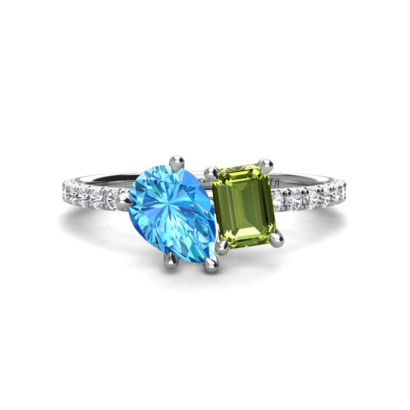 Zahara 9x6 mm Pear Blue Topaz and 7x5 mm Emerald Cut Peridot 2 Stone Duo Ring 