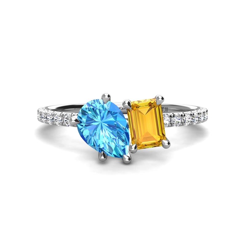 Zahara 9x6 mm Pear Blue Topaz and 7x5 mm Emerald Cut Citrine 2 Stone Duo Ring 