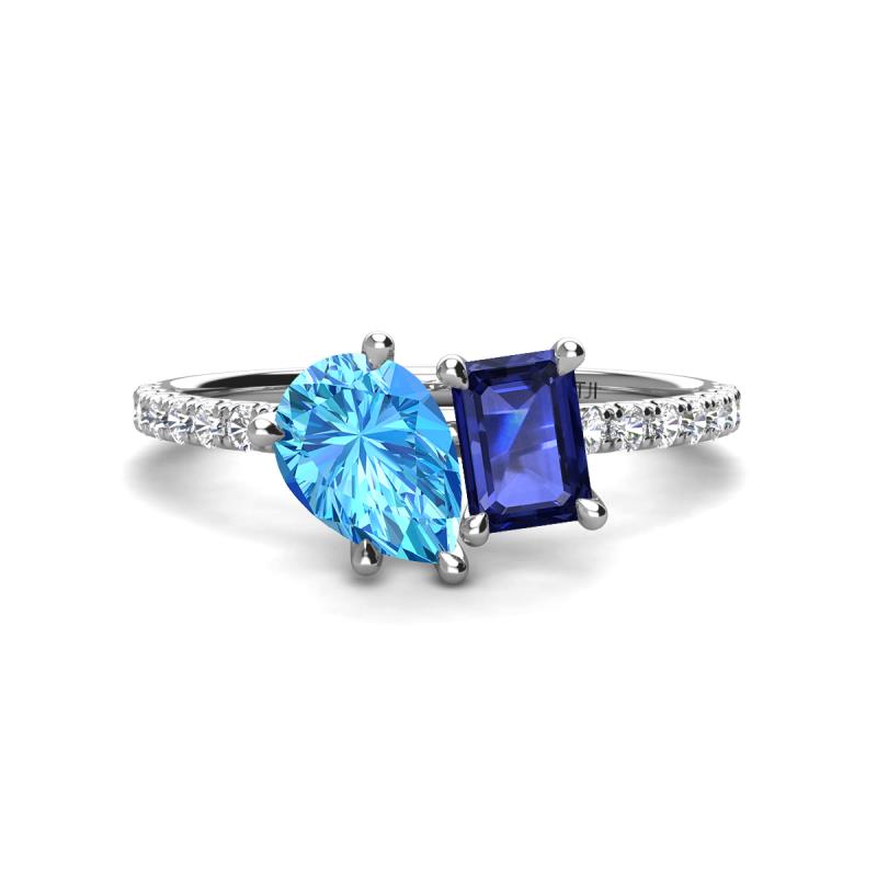 Zahara 9x6 mm Pear Blue Topaz and 7x5 mm Emerald Cut Iolite 2 Stone Duo Ring 